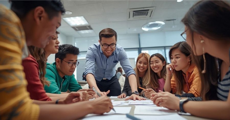 Trainer building confidence through interactive training activities.