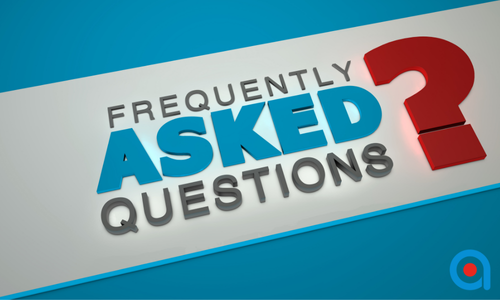 Graphic with bold text reading 'FREQUENTLY ASKED QUESTIONS?' The word 'ASKED' is in large blue letters, and a large red 3D question mark is at the end. The background is white and blue, with Target Training logo in the bottom right corner.