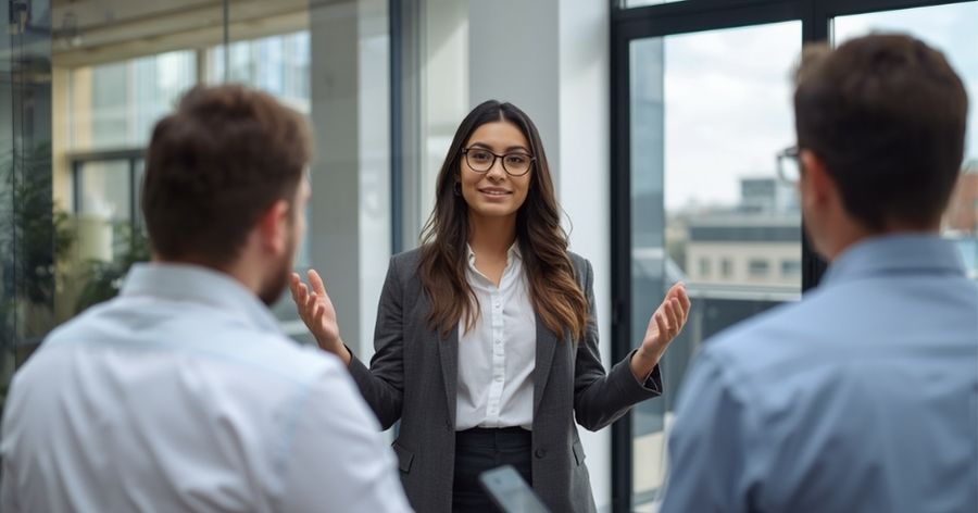 Individual building confidence while delivering training.