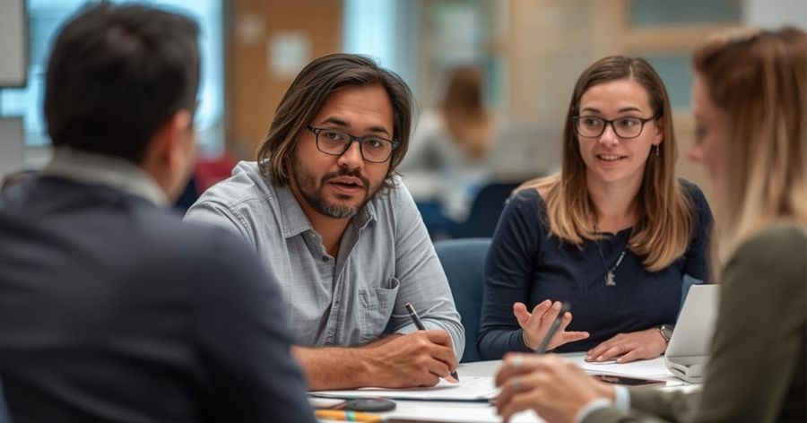 Trainer helping learners apply skills during training.