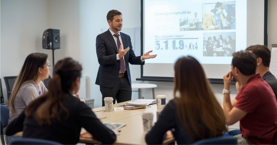 Trainer encouraging learner participation through effective questioning