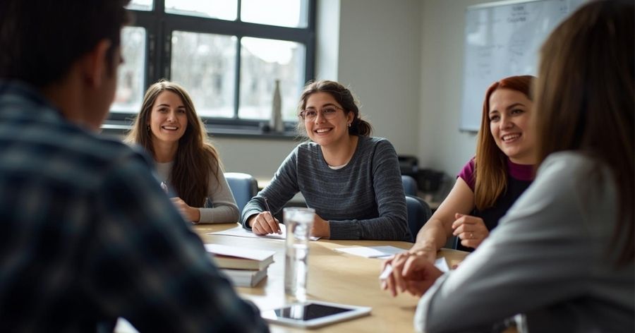 Learners engaged in interactive workplace training.