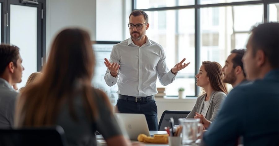 Trainer delivering interactive training focused on learner involvement.