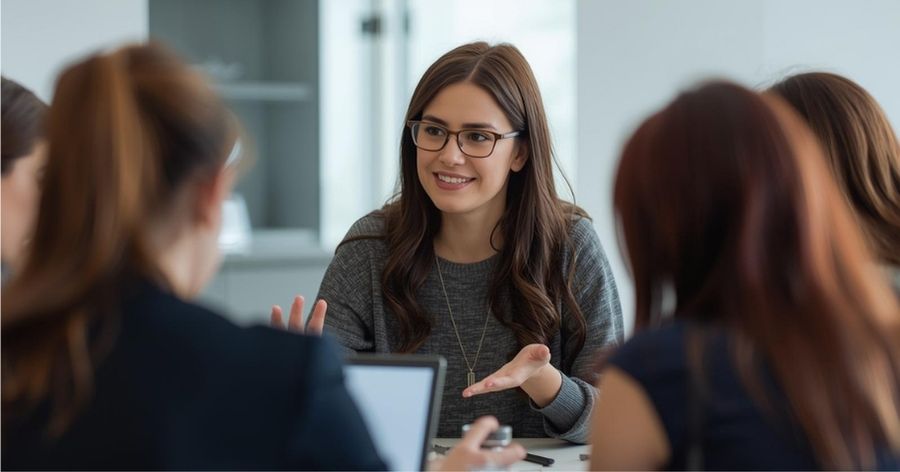 Trainer supporting learners through feedback and facilitation.