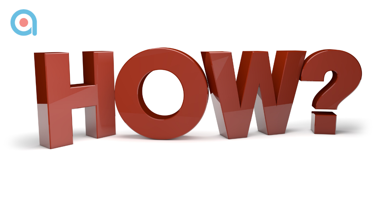 Large glossy red 3D text reading ‘HOW?’ with a question mark on a white background