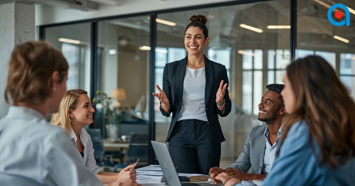 Confident trainer delivering an engaging training session.